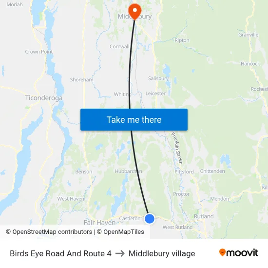 Birds Eye Road And Route 4 to Middlebury village map