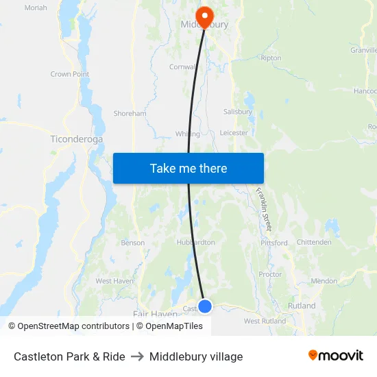 Castleton Park & Ride to Middlebury village map