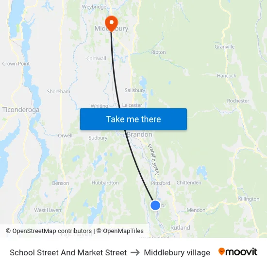 School Street And Market Street to Middlebury village map