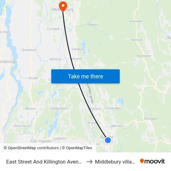 East Street And Killington Avenue to Middlebury village map