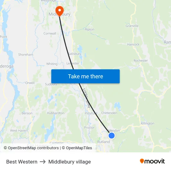 Best Western to Middlebury village map
