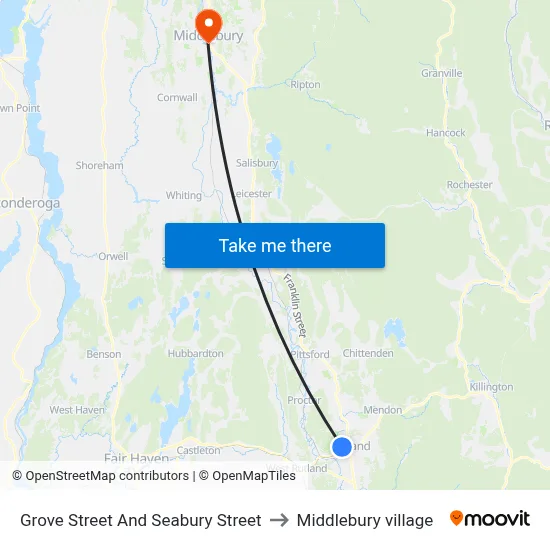 Grove Street And Seabury Street to Middlebury village map