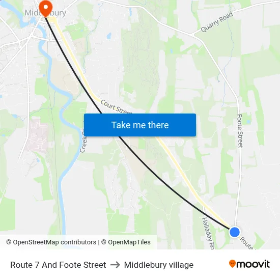 Route 7 And Foote Street to Middlebury village map