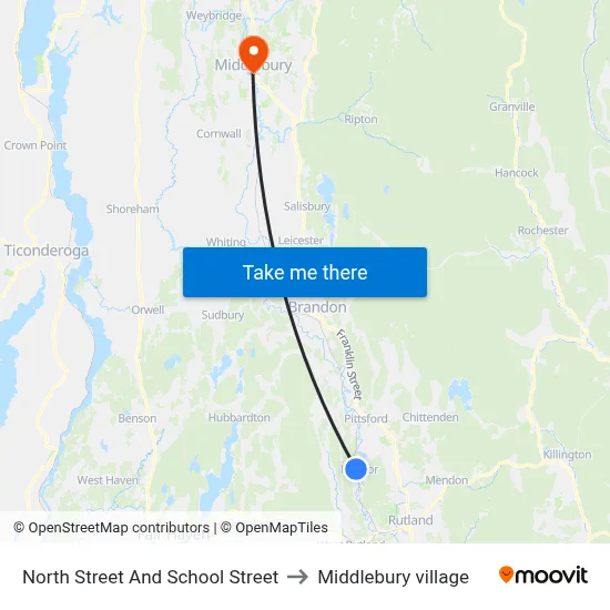 North Street And School Street to Middlebury village map