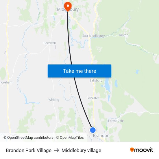 Brandon Park Village to Middlebury village map