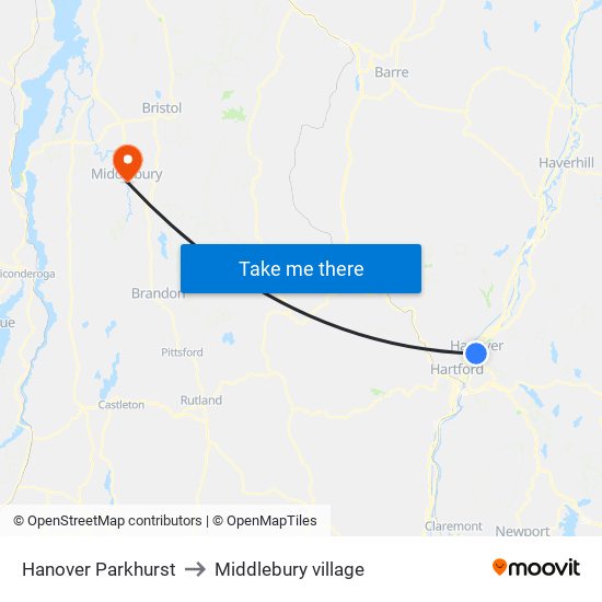 Hanover Parkhurst to Middlebury village map