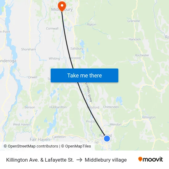 Killington Ave. & Lafayette St. to Middlebury village map