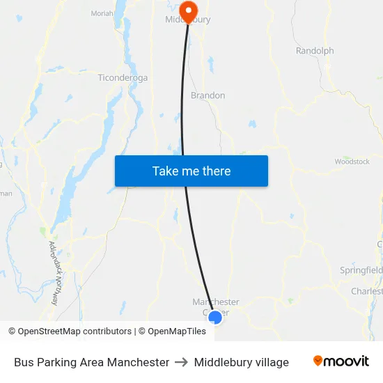 Bus Parking Area Manchester to Middlebury village map
