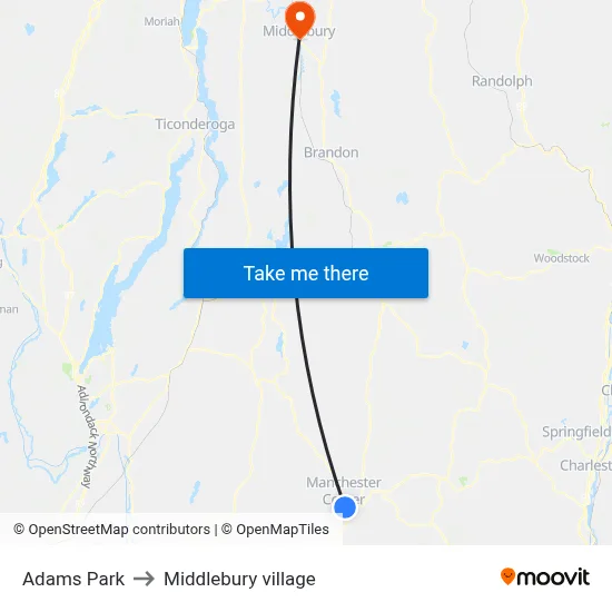 Adams Park to Middlebury village map