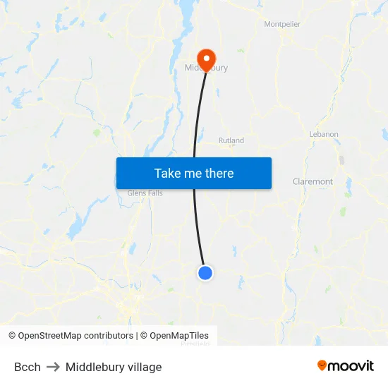 Bcch to Middlebury village map