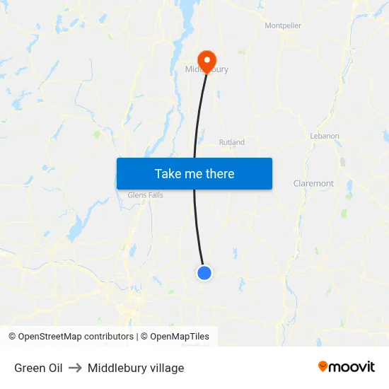 Green Oil to Middlebury village map
