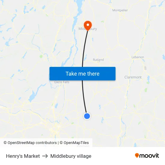 Henry's Market to Middlebury village map