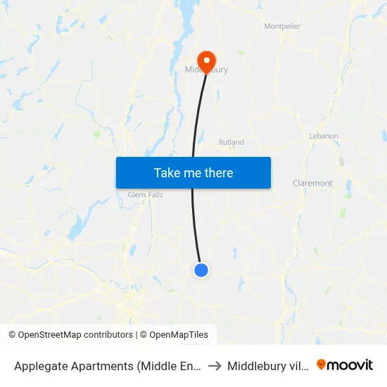 Applegate Apartments (Middle Entrance) to Middlebury village map