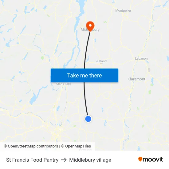 St Francis Food Pantry to Middlebury village map