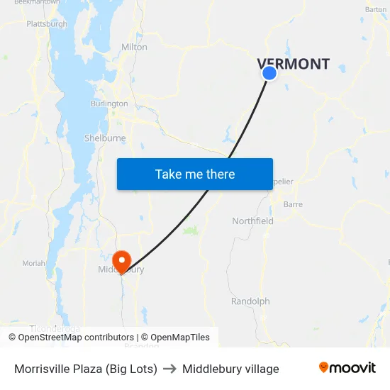 Morrisville Plaza (Big Lots) to Middlebury village map