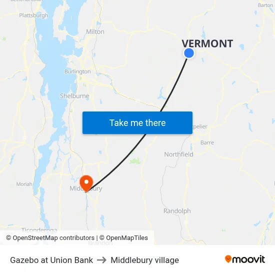 Gazebo at Union Bank to Middlebury village map