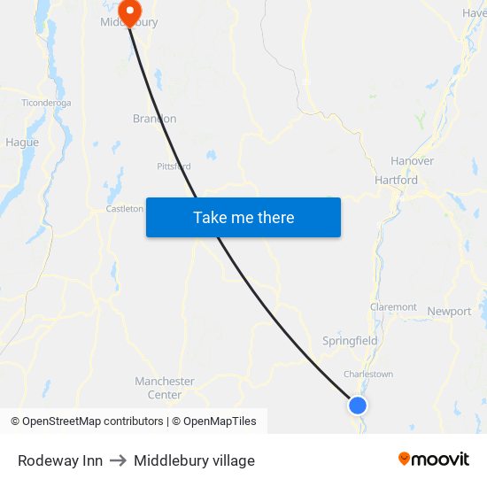 Rodeway Inn to Middlebury village map