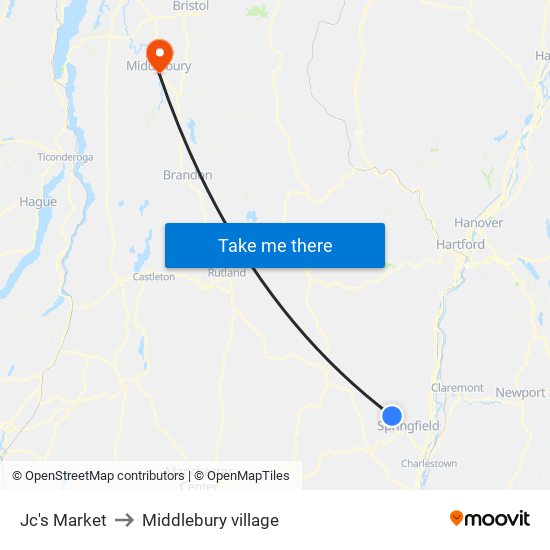 Jc's Market to Middlebury village map