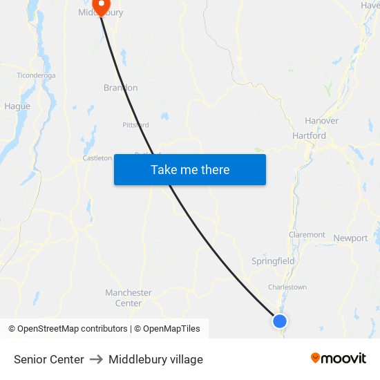 Senior Center to Middlebury village map