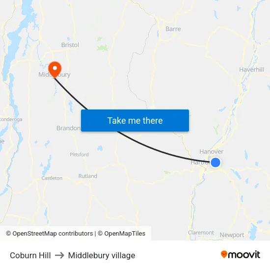 Coburn Hill to Middlebury village map