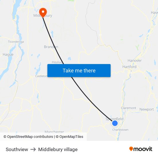 Southview to Middlebury village map