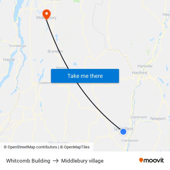 Whitcomb Building to Middlebury village map