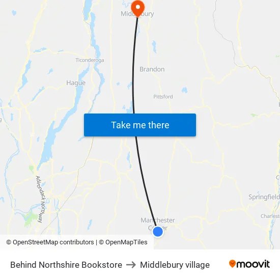 Behind Northshire Bookstore to Middlebury village map
