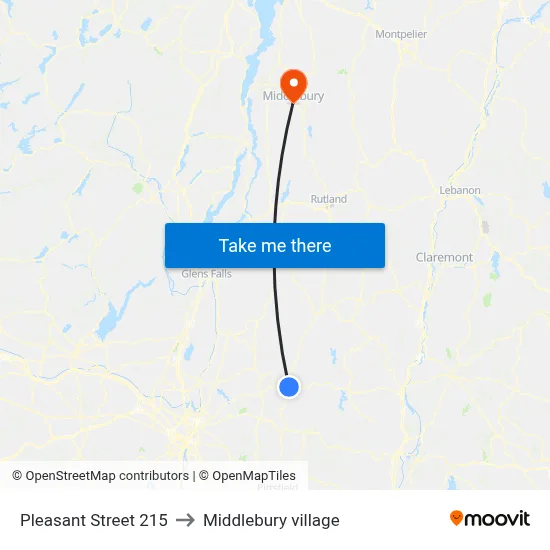 Pleasant Street 215 to Middlebury village map