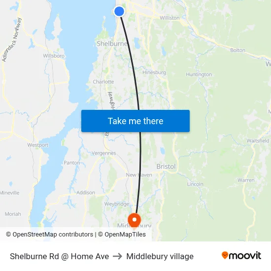 Shelburne Rd @ Home Ave to Middlebury village map