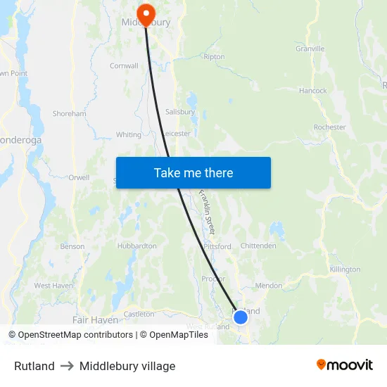 Rutland to Middlebury village map