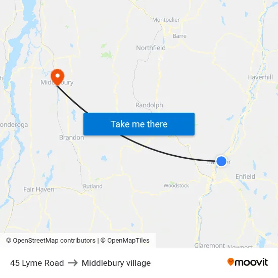 45 Lyme Road to Middlebury village map