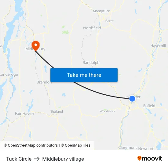 Tuck Circle to Middlebury village map