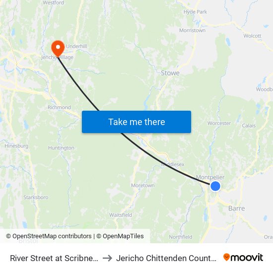 River Street at Scribner Street to Jericho Chittenden County VT USA map