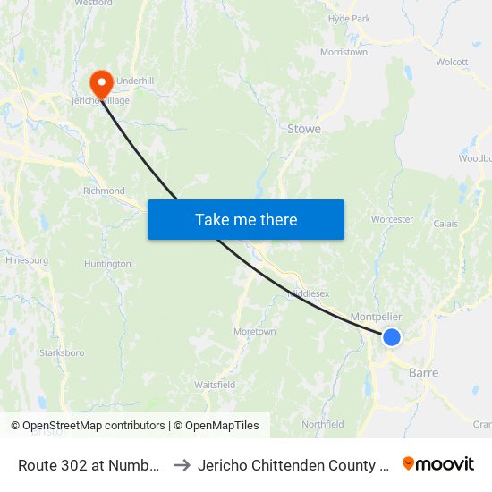 Route 302 at Number 301 to Jericho Chittenden County VT USA map