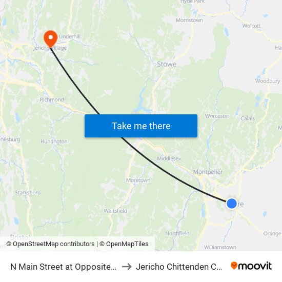 N Main Street at Opposite N Barre Manor to Jericho Chittenden County VT USA map