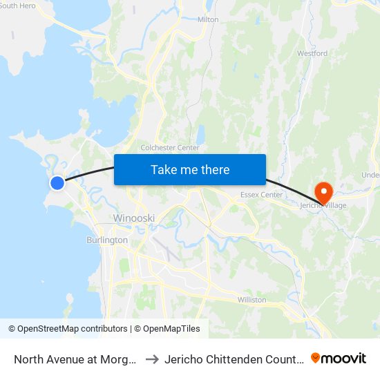North Avenue at Morgan Street to Jericho Chittenden County VT USA map