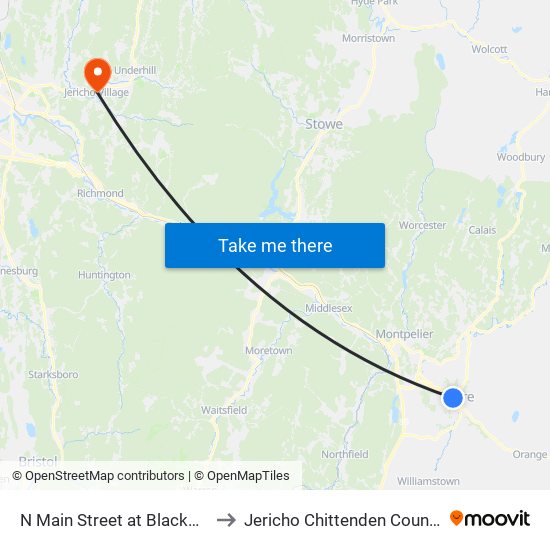 N Main Street at Blackwell Street to Jericho Chittenden County VT USA map