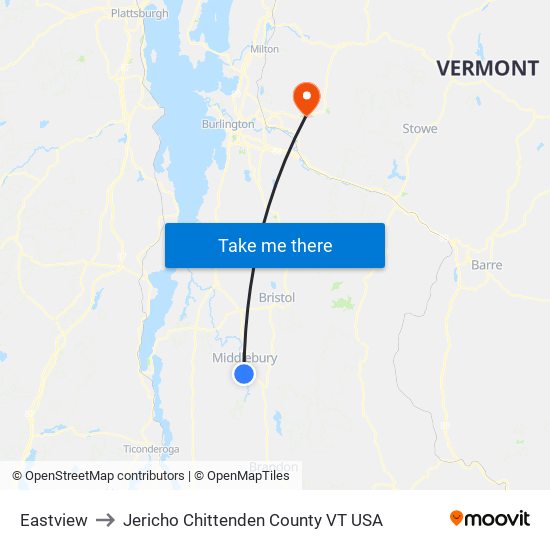 Eastview to Jericho Chittenden County VT USA map