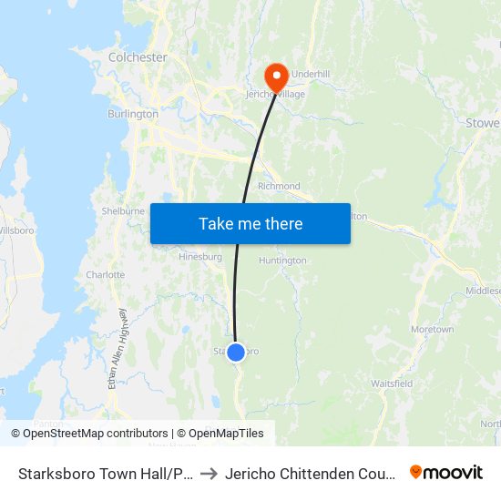 Starksboro Town Hall/Park & Ride to Jericho Chittenden County VT USA map