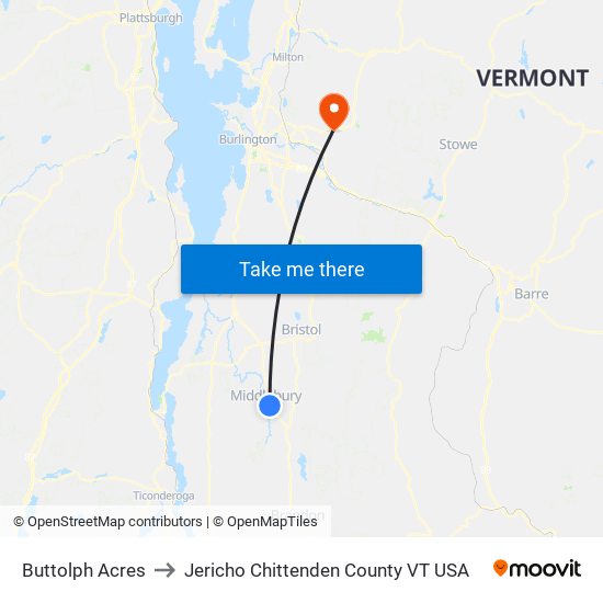 Buttolph Acres to Jericho Chittenden County VT USA map