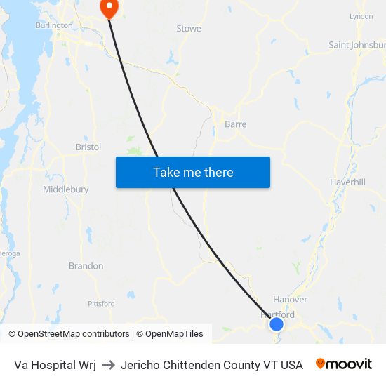 Va Hospital Wrj to Jericho Chittenden County VT USA map