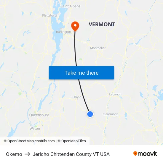 Okemo to Jericho Chittenden County VT USA map