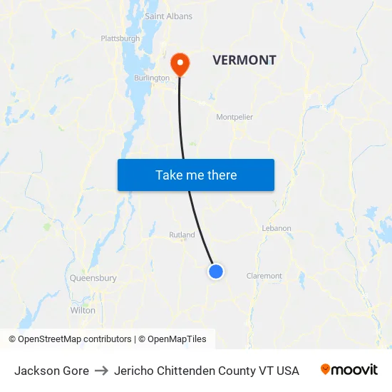 Jackson Gore to Jericho Chittenden County VT USA map