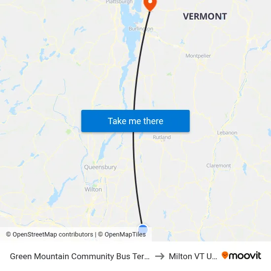 Green Mountain Community Bus Terminal to Milton VT USA map