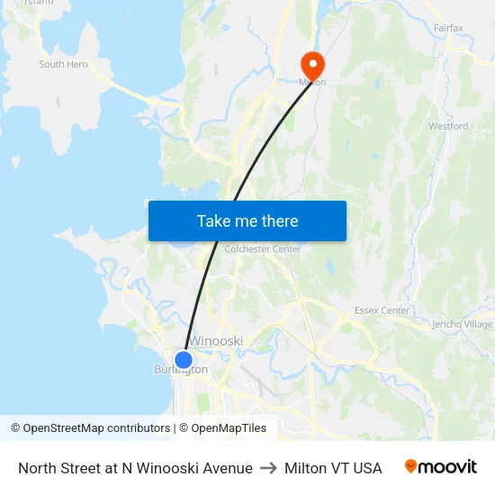 North Street at N Winooski Avenue to Milton VT USA map