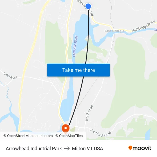 Arrowhead Industrial Park to Milton VT USA map