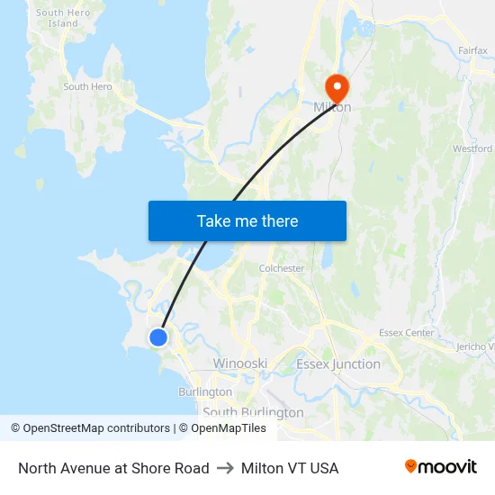 North Avenue at Shore Road to Milton VT USA map