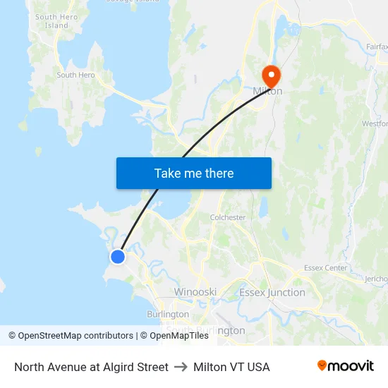 North Avenue at Algird Street to Milton VT USA map