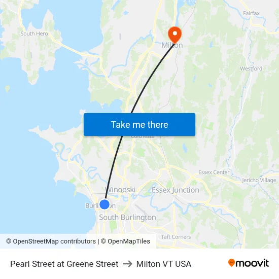 Pearl Street at Greene Street to Milton VT USA map