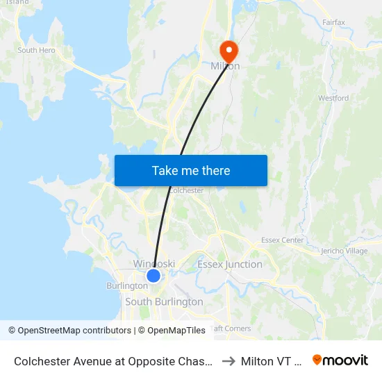 Colchester Avenue at Opposite Chase Street to Milton VT USA map